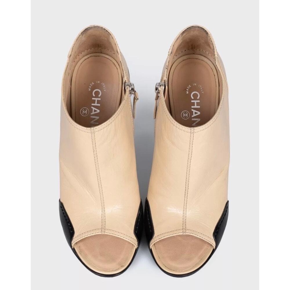 Chanel Beige Leather Open-Toe Ankle Booties - Size 40.5 - Picture 2 of 7